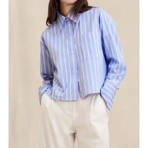 BR Banana Republic Blue White Striped Cropped Button Up‎ Shirt XS New With Tags
